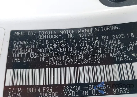 2021 Lexus Es 350 F Sport z USA, uszkodzony, nr VIN 58AGZ1B17MU086572